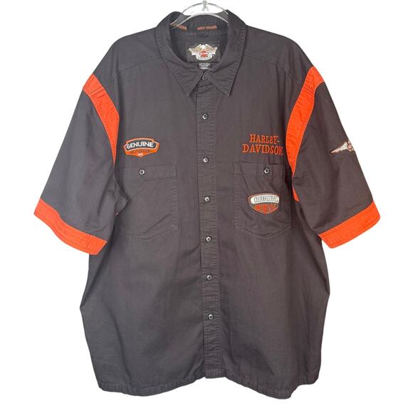 VTG Harley Davidson Motorcycles 2XL Embroidered Garage Mechanic Retro Shirt Men - Picture 1 of 10